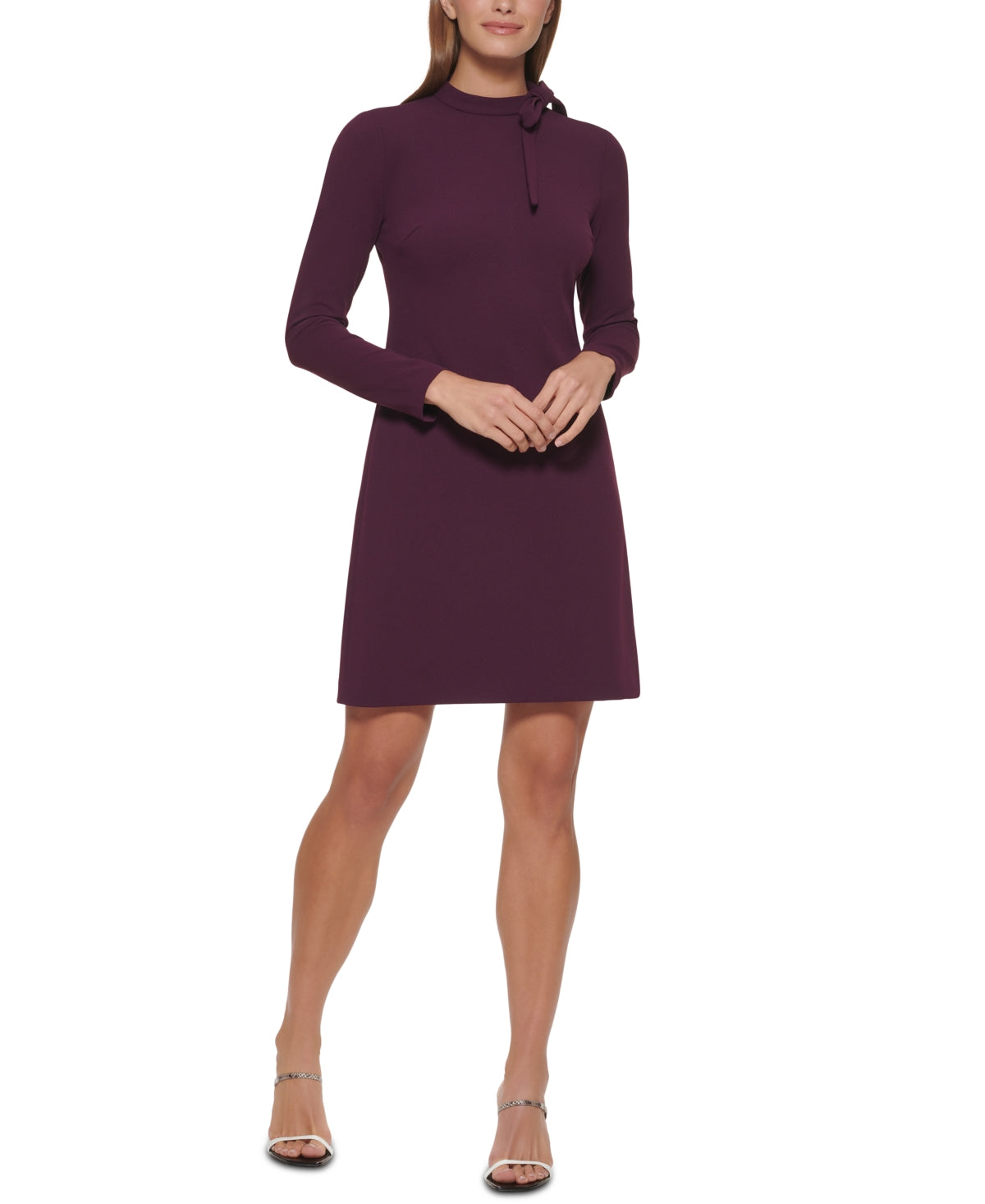 Calvin Klein Women's Tie Neck Scuba Crepe Dress Purple Size 6