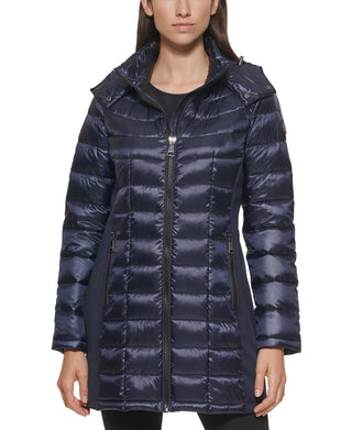 Calvin Klein Women's Hooded Down Packable Puffer Coat Blue Size Large