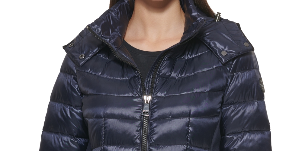 Calvin Klein Women's Hooded Down Packable Puffer Coat Blue Size Large