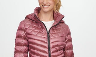 Calvin Klein Women's Hooded Packable Shine Down Puffer Coat Rose Size Medium