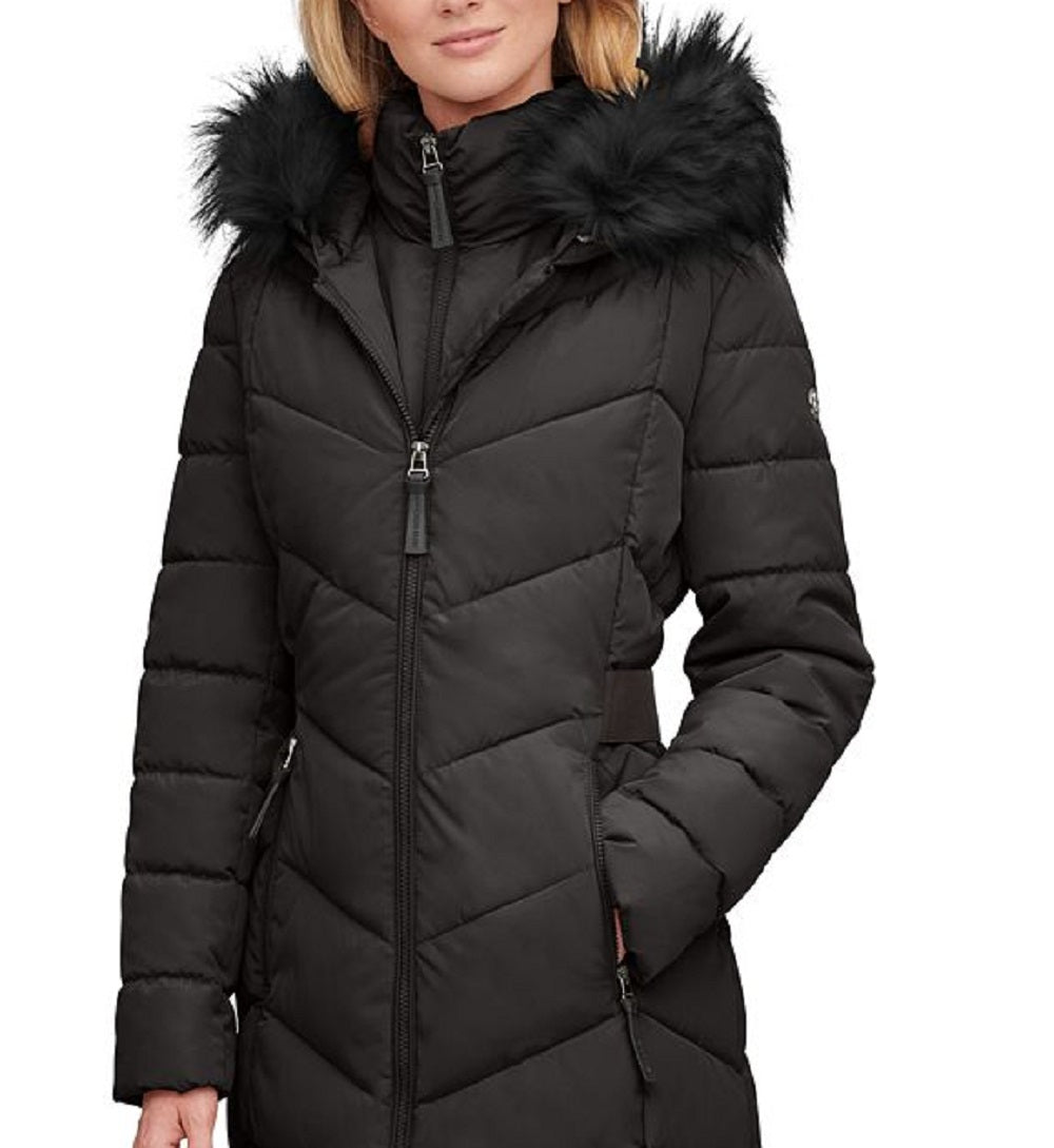 Calvin Klein Women's Faux Fur Trim Hooded Puffer Coat Black Size X-Large