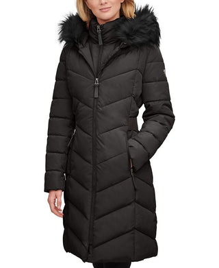 Calvin Klein Women's Faux Fur Trim Hooded Puffer Coat Black Size X-Large
