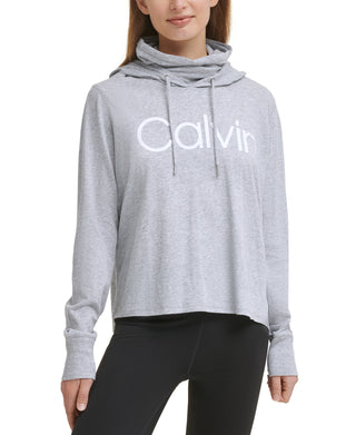 Calvin Klein Women's Face Cover Logo Hoodie Grey Size Medium