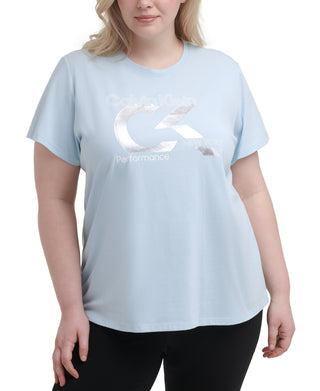 Calvin Klein Women's Performance Plus Logo Print T-Shirt Aqua Size 3X