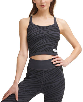 Calvin Klein Women's Textured Zebra Print Crop Top Black Size Small