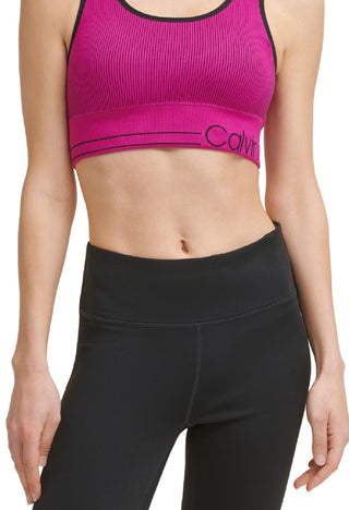 Calvin Klein Women's Seamless Ribbed Medium Impact Sports Bra Pink Size X-Large