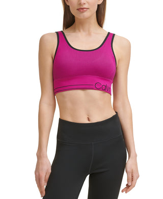 Calvin Klein Women's Seamless Ribbed Medium Impact Sports Bra Pink Size X-Large