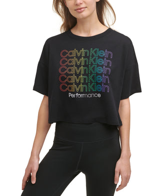 Calvin Klein Women's Rainbow Logo Crop Top Black Size Medium