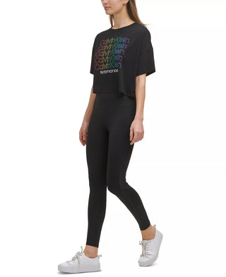 Calvin Klein Women's Rainbow Logo Crop Top Black Size Medium