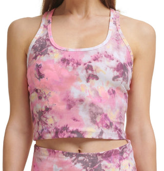 Calvin Klein Women's Performance Printed Racerback Cropped Tank Top Pink Size Large