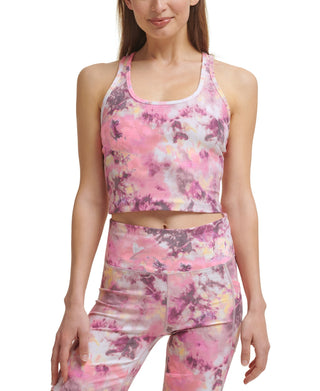 Calvin Klein Women's Performance Printed Racerback Cropped Tank Top Pink Size Large