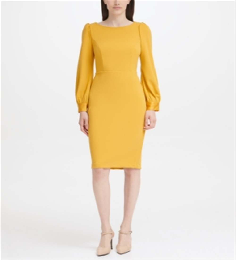 Calvin Klein Women's Puff Shoulder Sheath Dress Yellow Size 6