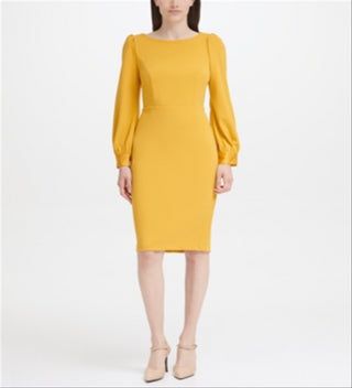 Calvin Klein Women's Puff Shoulder Sheath Dress Yellow Size 6