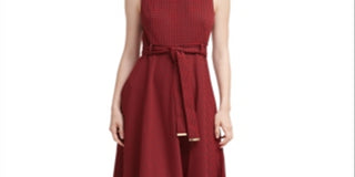 Calvin Klein Women's Belted Houndstooth a Line Dress Red Size 12