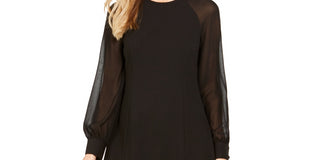 Calvin Klein Women's A Line Dress with Illusion Cuff Sleeve Black Size 4