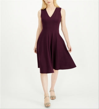 Calvin Klein Women's SeaV Neck Fit & Flare Dress Purple Size 12