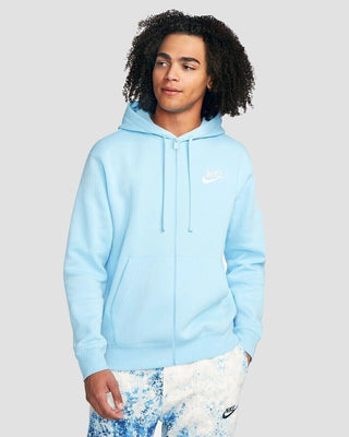Nike Men's Club Zip Up Logo Hoodie Blue Size X-Large