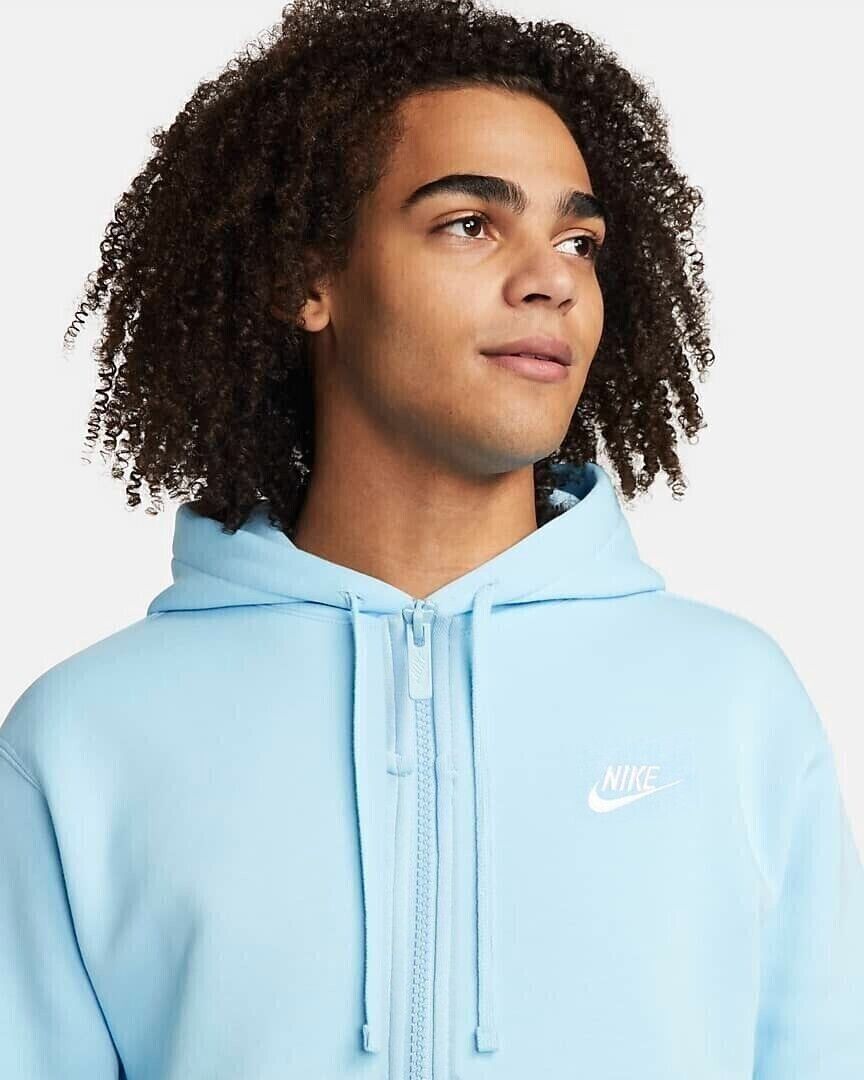 Nike Men's Club Zip Up Logo Hoodie Blue Size X-Large