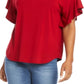 Karen Kane Women's Ruffle Sleeve Top Red Size Large