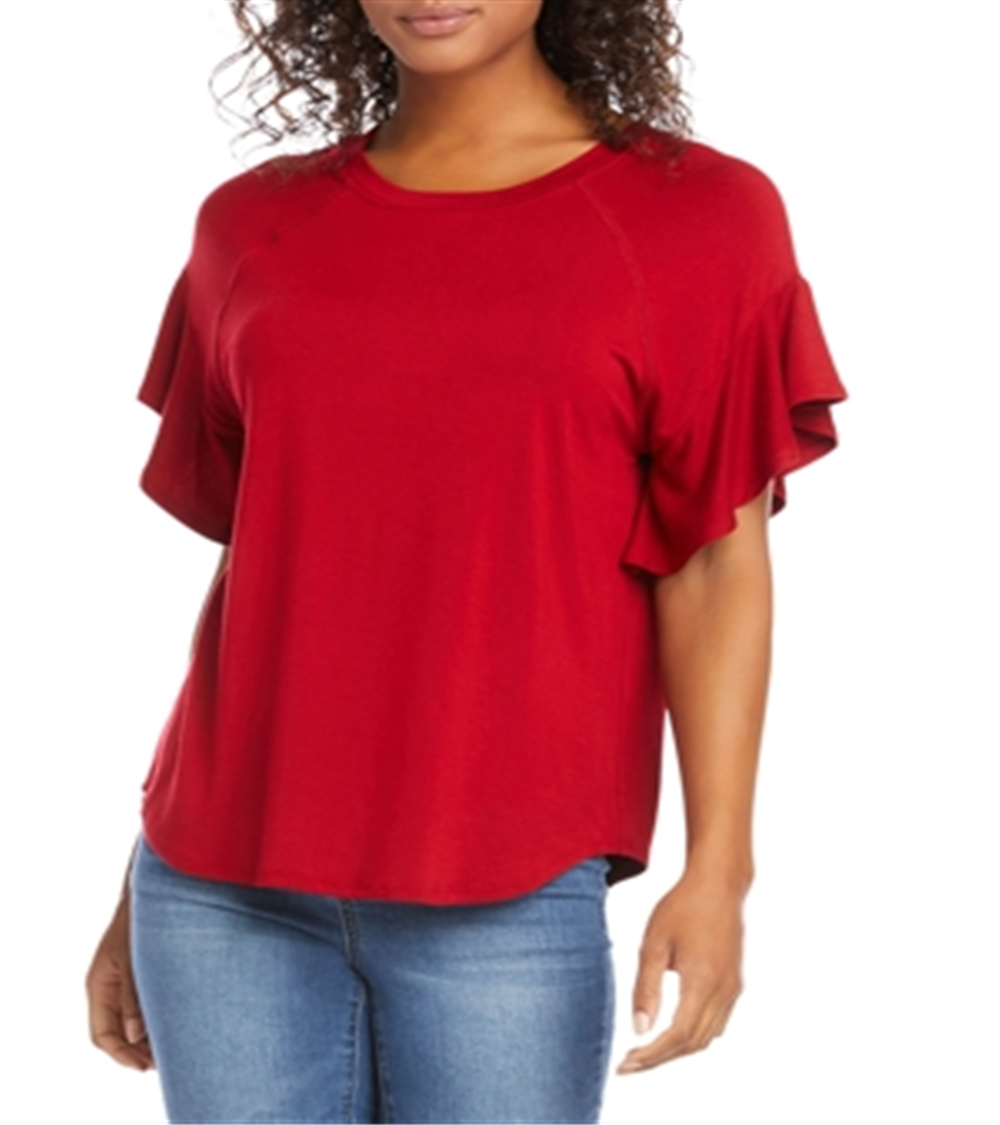 Karen Kane Women's Ruffle Sleeve Top Red Size Large