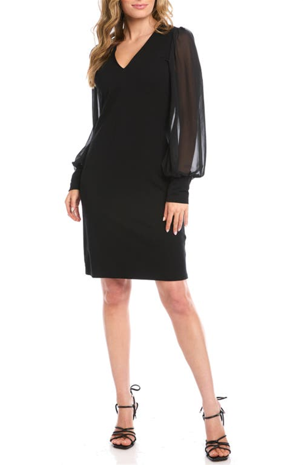 Karen Kane Women's Chiffon Long Sleeve Dress Black Size X-Large