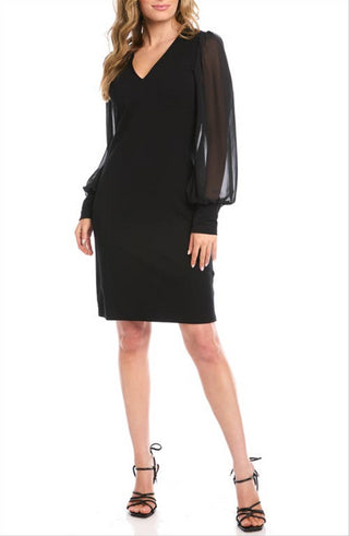 Karen Kane Women's Chiffon Long Sleeve Dress Black Size X-Large