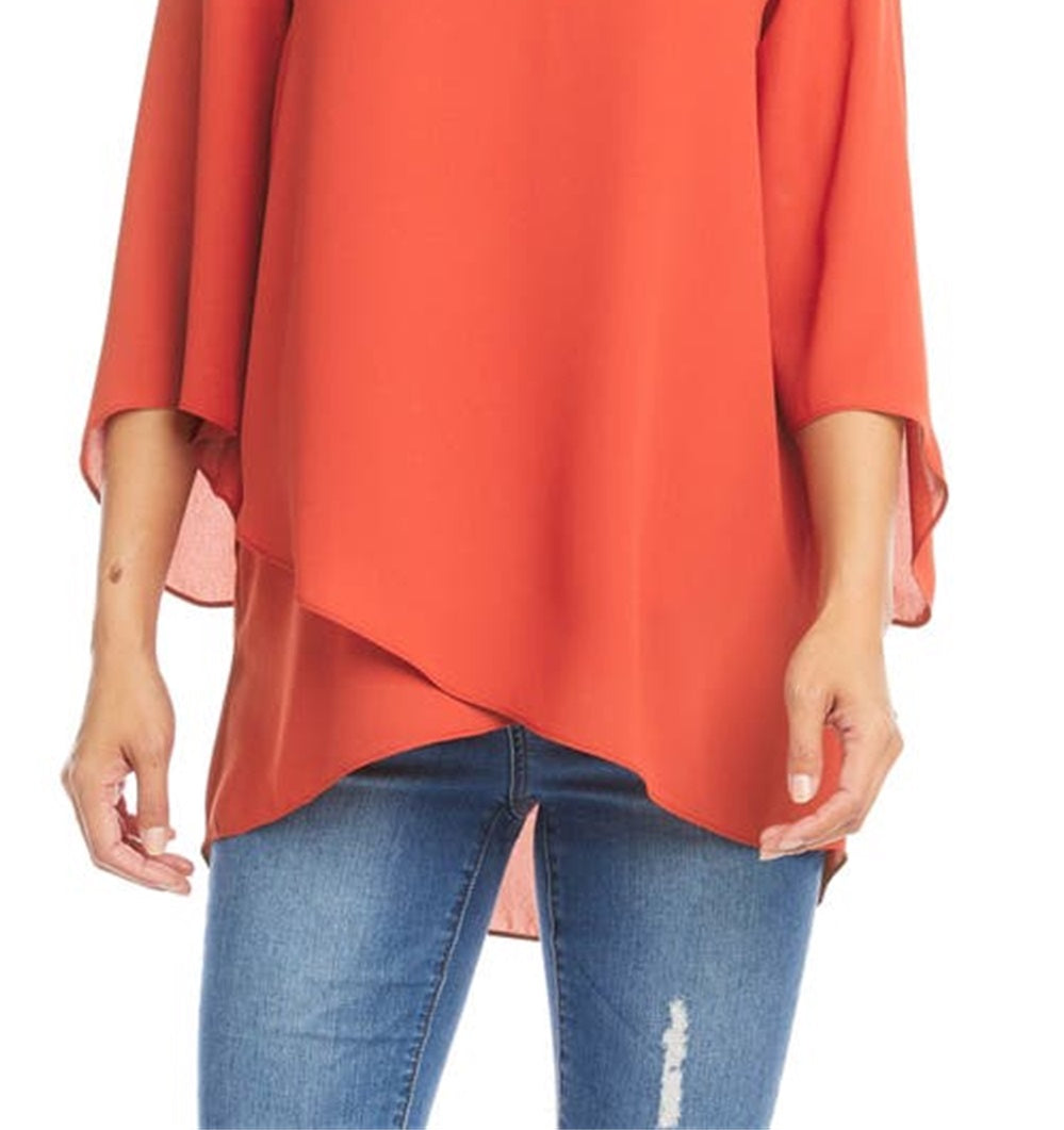 Karen Kane Women's Asymmetrical Crepe Top Orange Size Large
