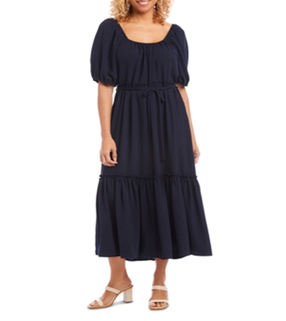 Karen Kane Womens Cocktail Midi Fit & Flare Dress Blue