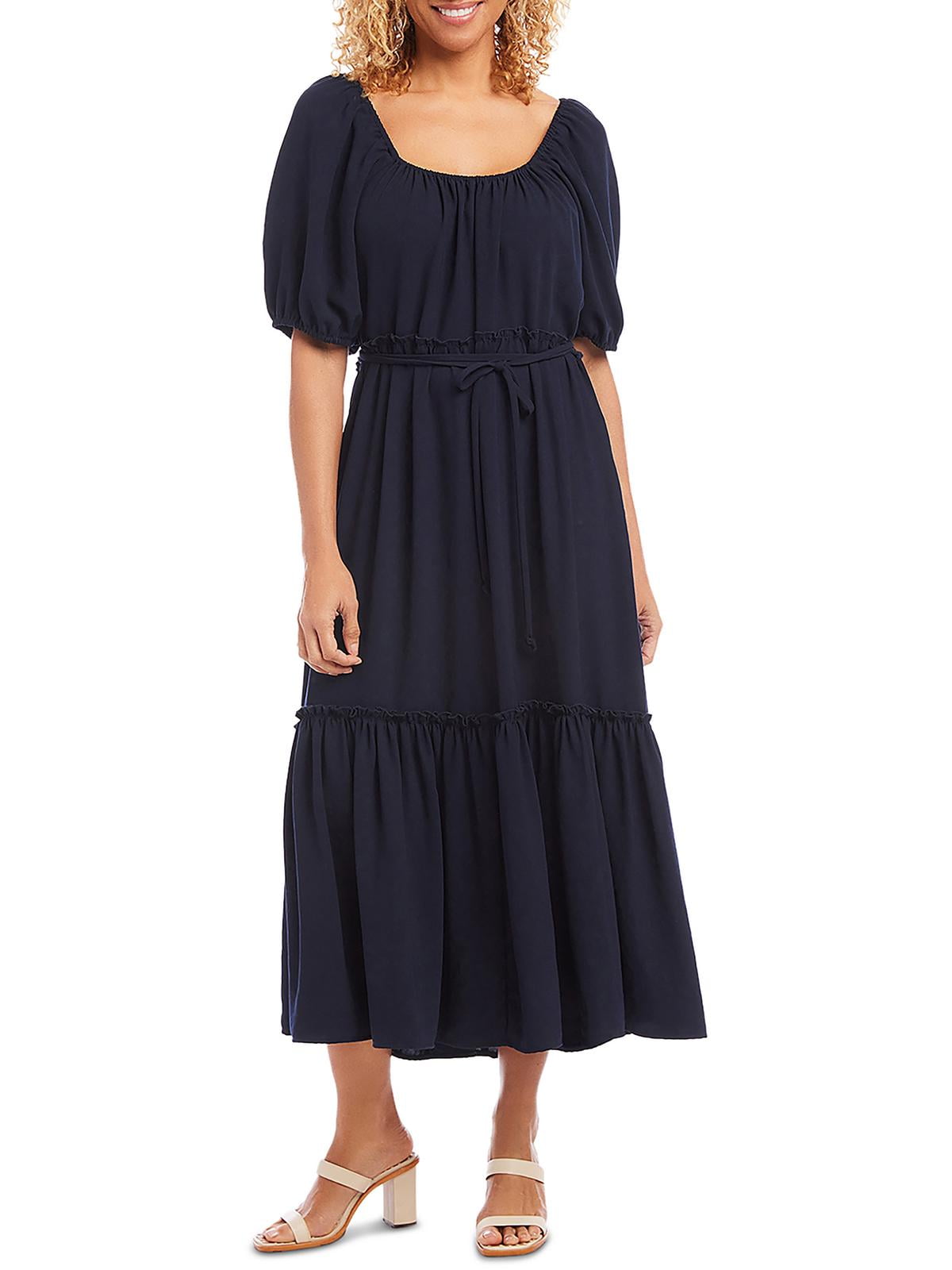 Karen Kane Womens Cocktail Midi Fit & Flare Dress Blue