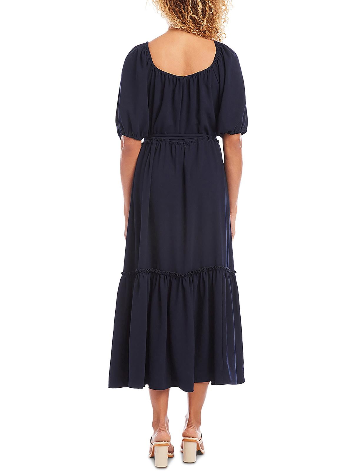 Karen Kane Womens Cocktail Midi Fit & Flare Dress Blue