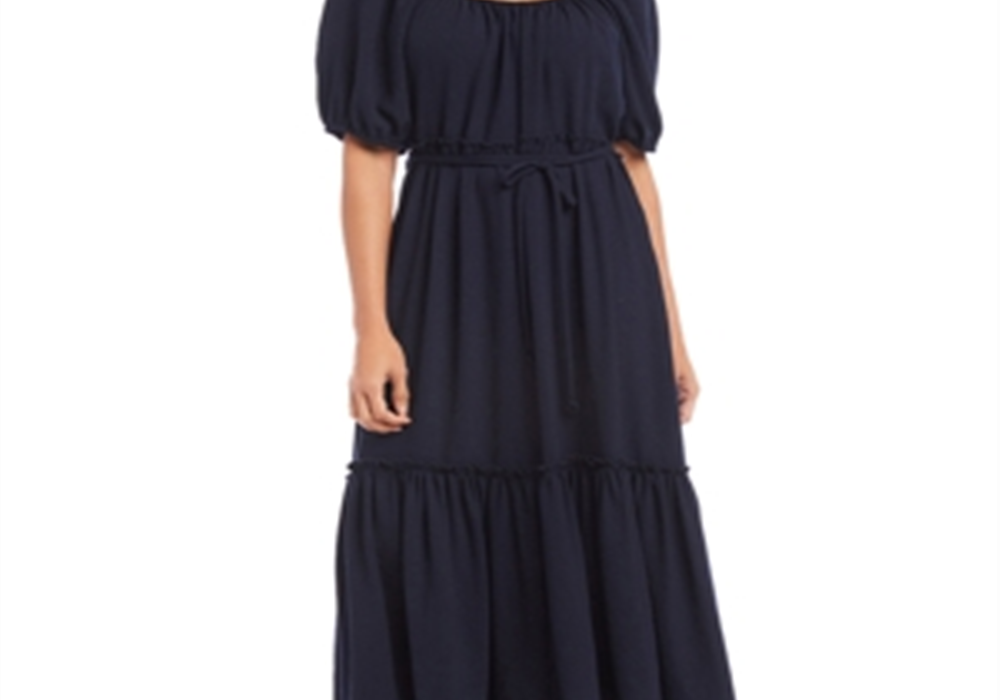 Karen Kane Womens Cocktail Midi Fit & Flare Dress Blue