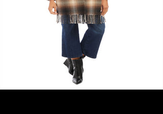 Karen Kane Plaid Fringe Trim Jacket Brown