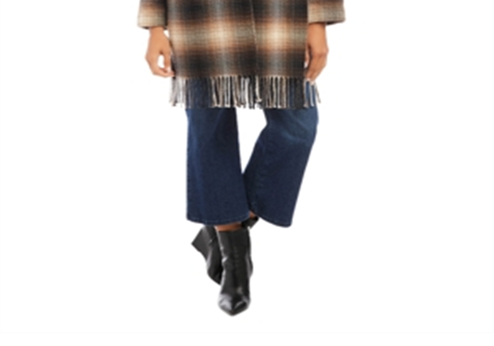 Karen Kane Plaid Fringe Trim Jacket Brown
