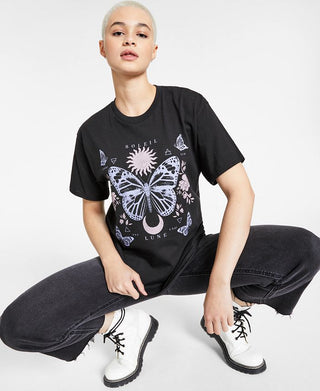 Junk Food Juniors' Butterfly Graphic T-Shirt Black Size Medium