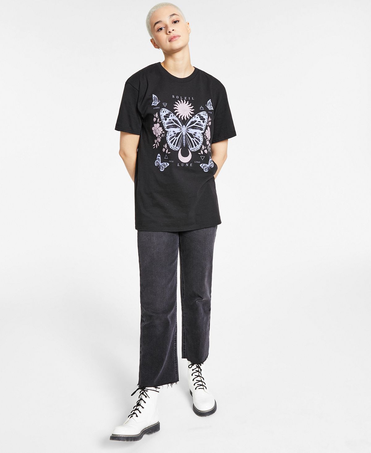 Junk Food Juniors' Butterfly Graphic T-Shirt Black Size Medium