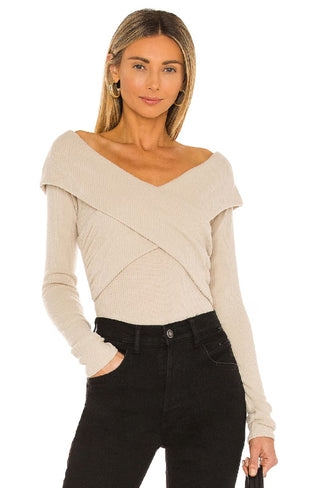 Free People Women's Marley Off The Shoulder Rib Top Brown Size Large