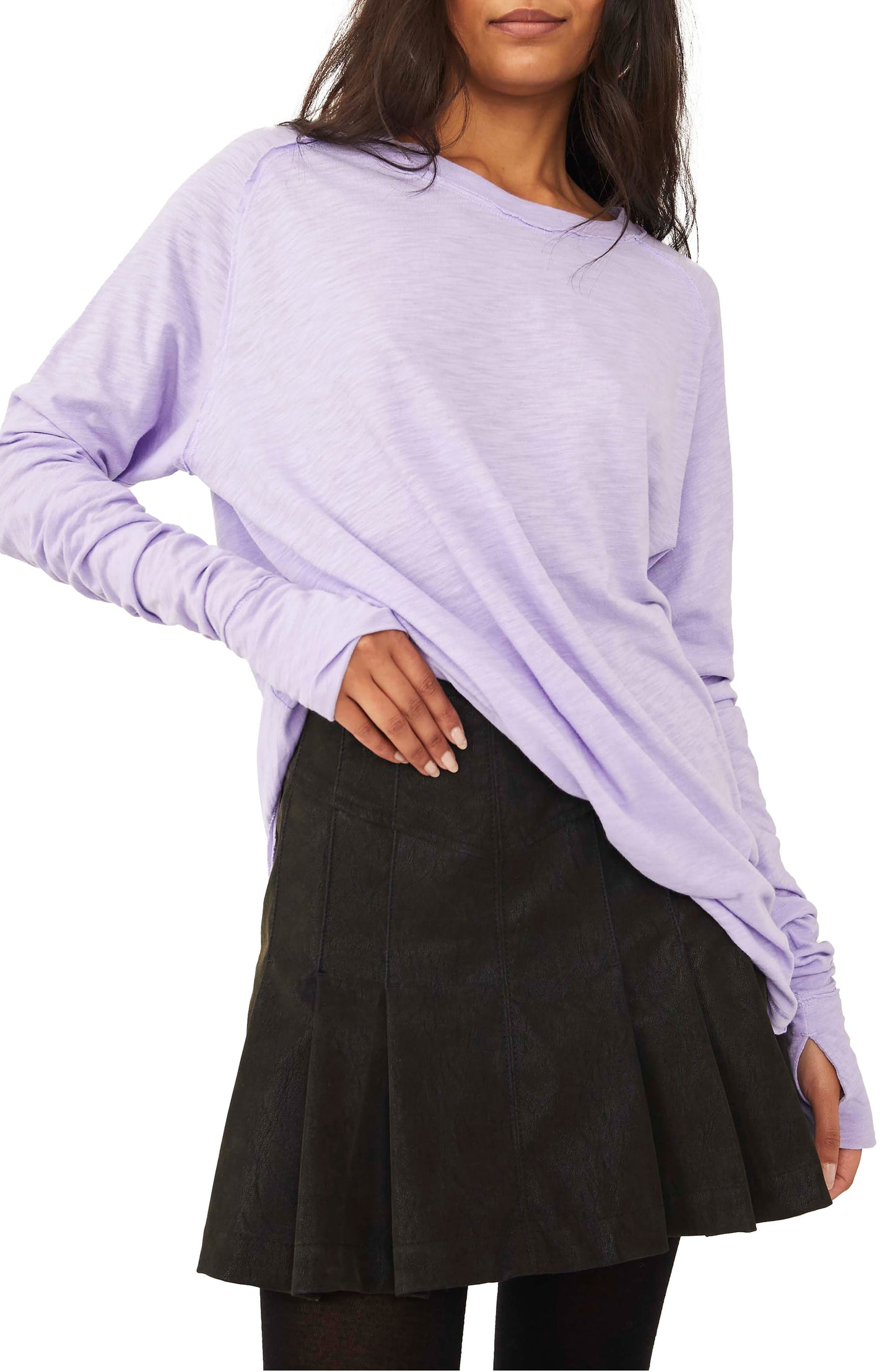 Free People Women's Arden Extra Long Cotton Top Purple Size Small