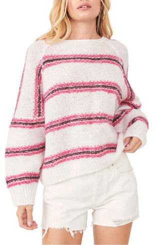 Free People Women's Hockley Alpaca Blend Striped Sweater White Size X-Small