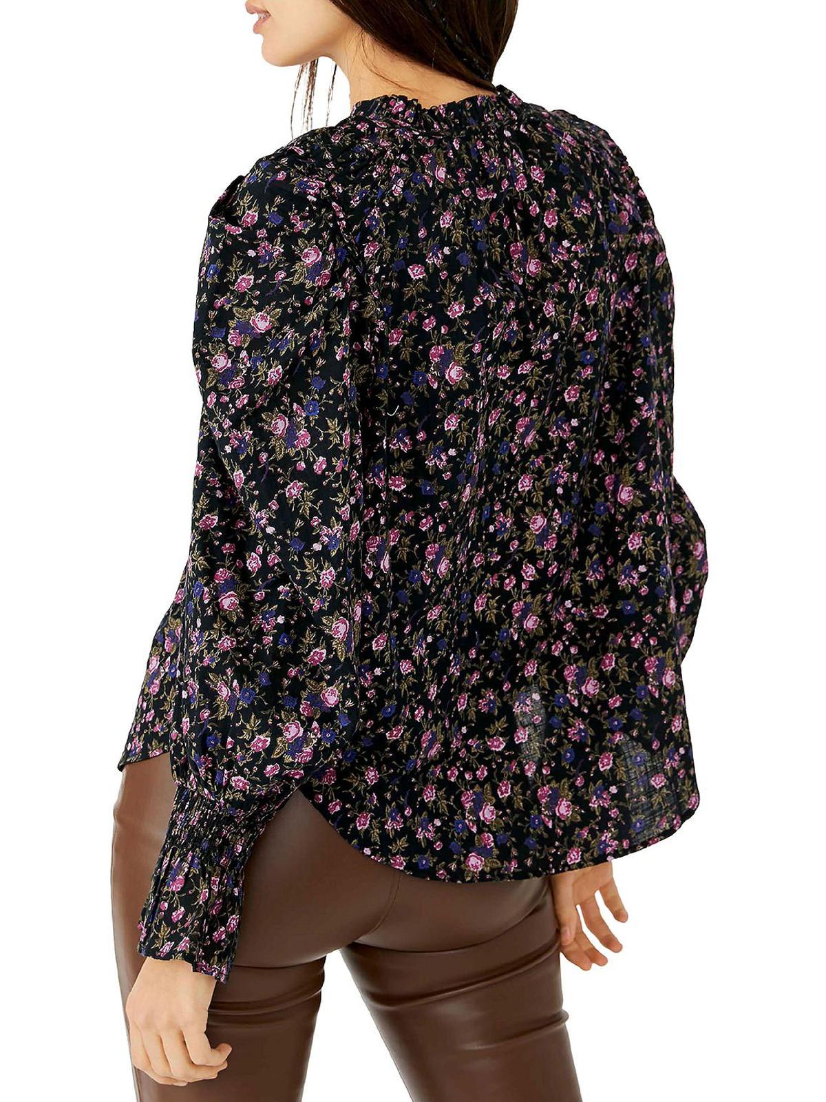 Free People Women's Meant to Be Floral Cotton Blouse Black Size Small
