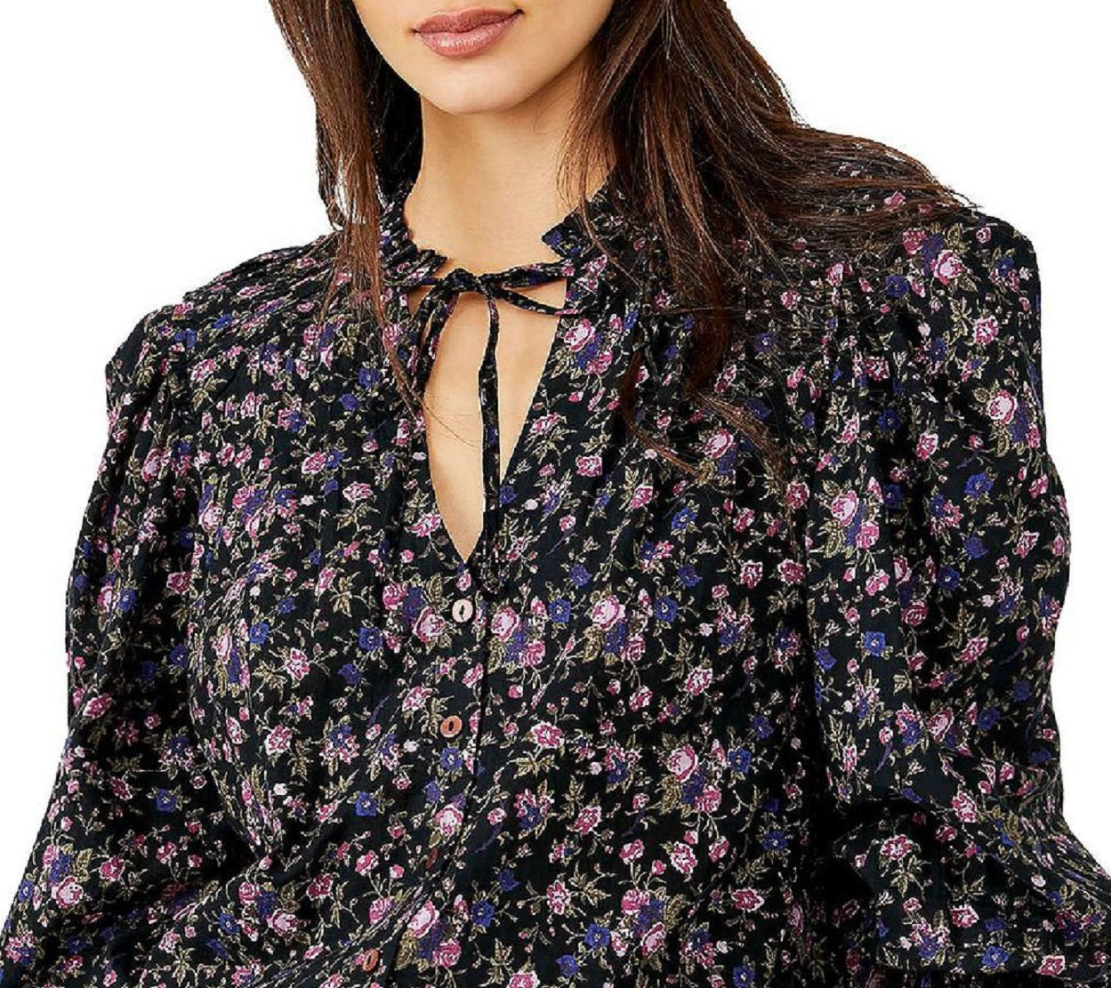 Free People Women's Meant to Be Floral Cotton Blouse Black Size Small