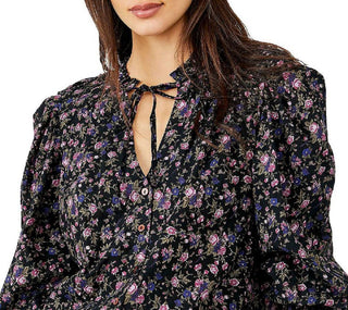 Free People Women's Meant to Be Floral Cotton Blouse Black Size Small