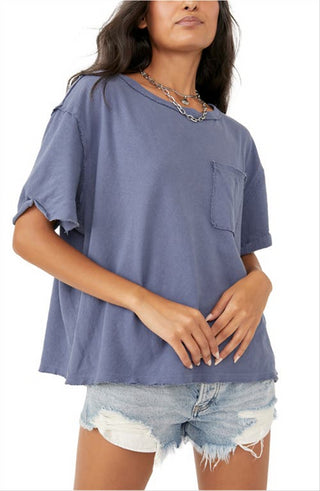 Free People Women's Care Fp Oversize Pocket T-Shirt Blue Size X-Small