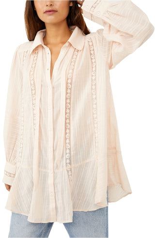 Free People Women's Mikaela Button Up Cotton Tunic Brown Size Medium