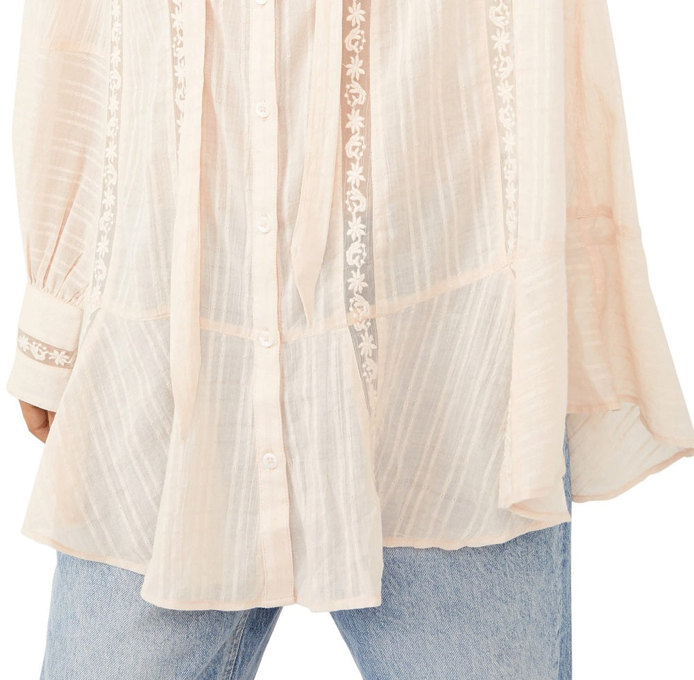 Free People Women's Mikaela Button Up Cotton Tunic Brown Size Medium