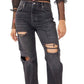 Free People Women's Distressed Tapered Baggy Boyfriend Jeans Black Size 27