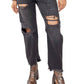 Free People Women's Distressed Tapered Baggy Boyfriend Jeans Black Size 27