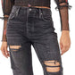 Free People Women's Distressed Tapered Baggy Boyfriend Jeans Black Size 28