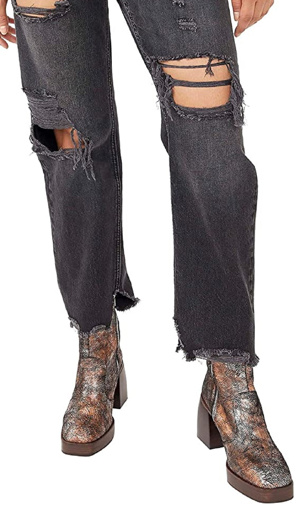 Free People Women's Distressed Tapered Baggy Boyfriend Jeans Black Size 28