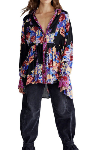 Free People Women's Brunch A Bunch Tunic Shirt Black Size Small
