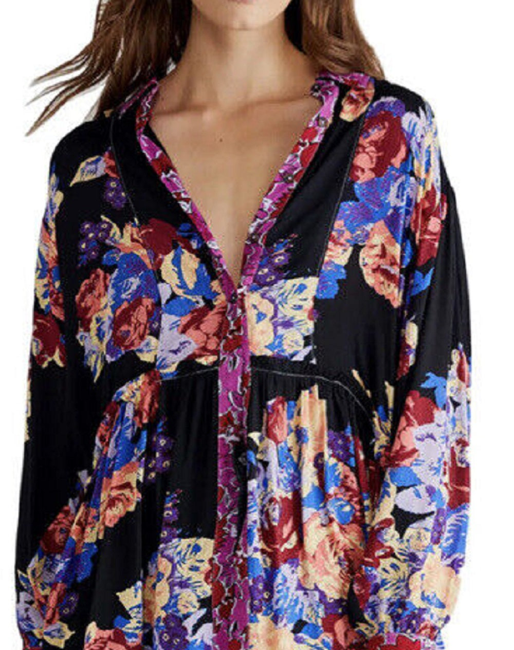 Free People Women's Brunch A Bunch Tunic Shirt Black Size Small